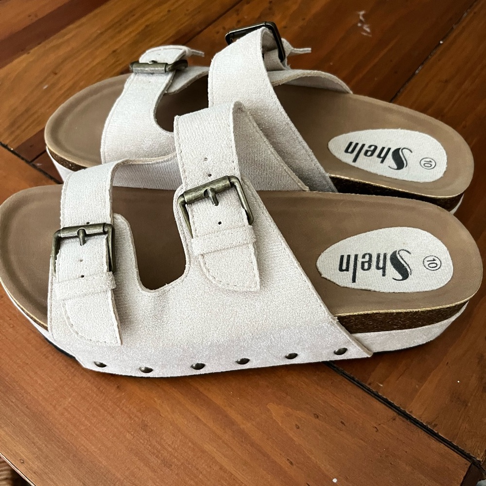 SHEIN Beige Double Buckle Sandals